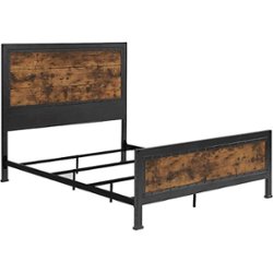 Walker Edison - Rustic Industrial Queen Size Panel Bed Frame - Brown - Front_Zoom
