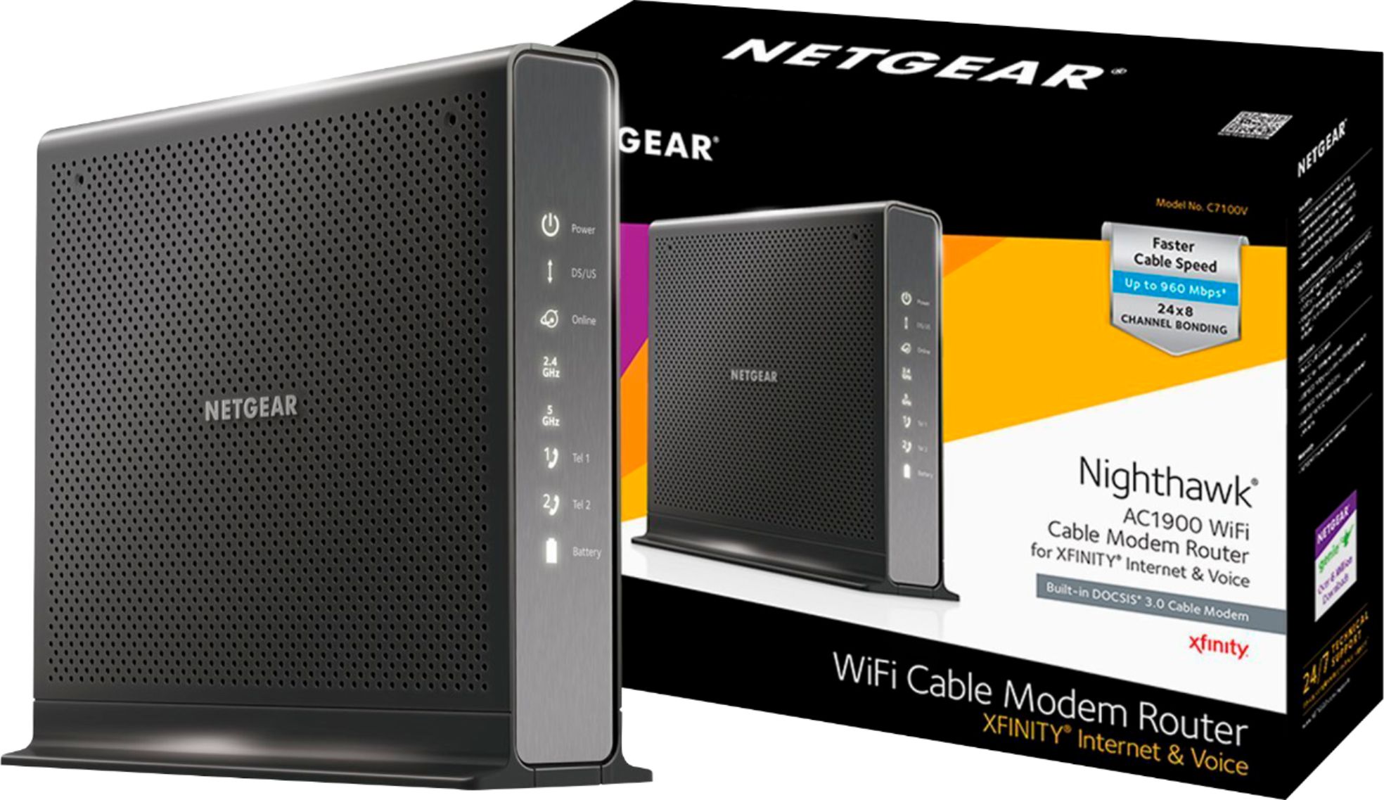Netgear Nighthawk Dual Band Ac1900 Router With 24 X 8 Docsis 3 0 Cable Modem Black C7100v 100nas Best Buy