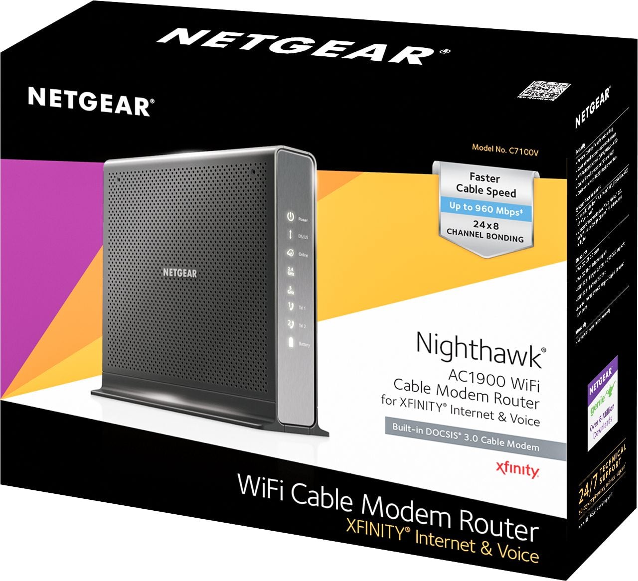 Alt View 12. NETGEAR - Nighthawk Dual-Band AC1900 Router with 24 x 8 DOCSIS 3.0 Cable Modem - Black.