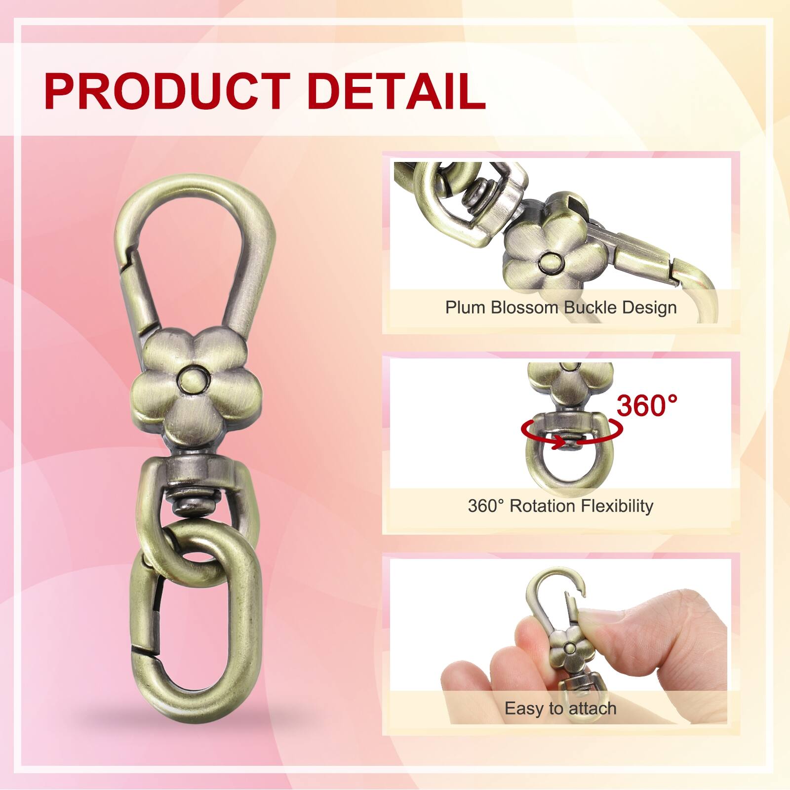 PRODUCT DETAIL

- Plum Blossom Buckle Design
- 360° Rotation Flexibility
- Easy to attach