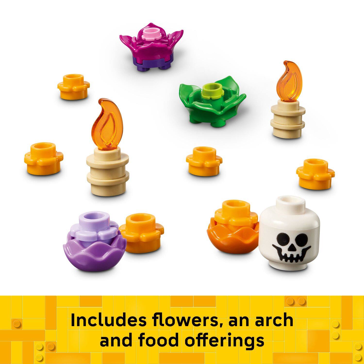 Includes flowers, an arch and food offerings