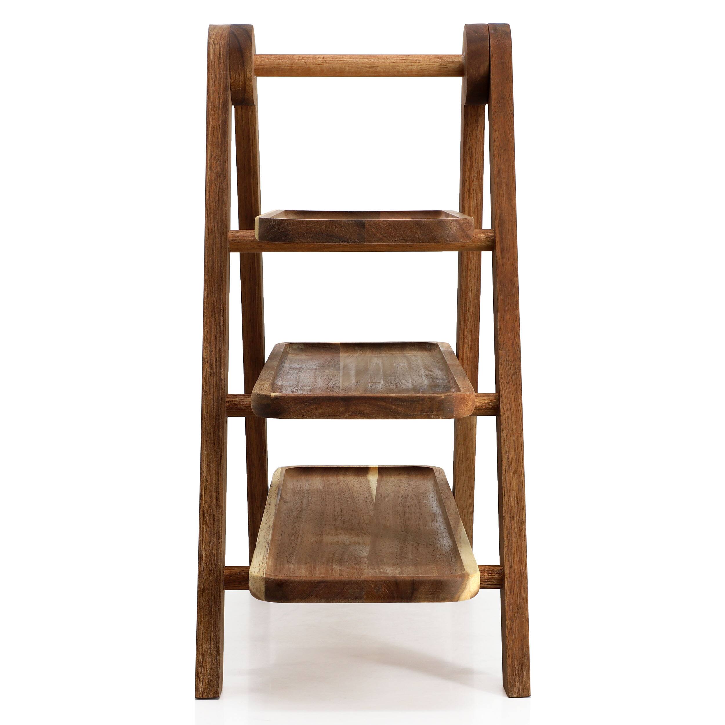 Back. MegaChef - MegaChef Acacia Wood 3 Tiered Rectangular Ladder Tray Set - Brown.