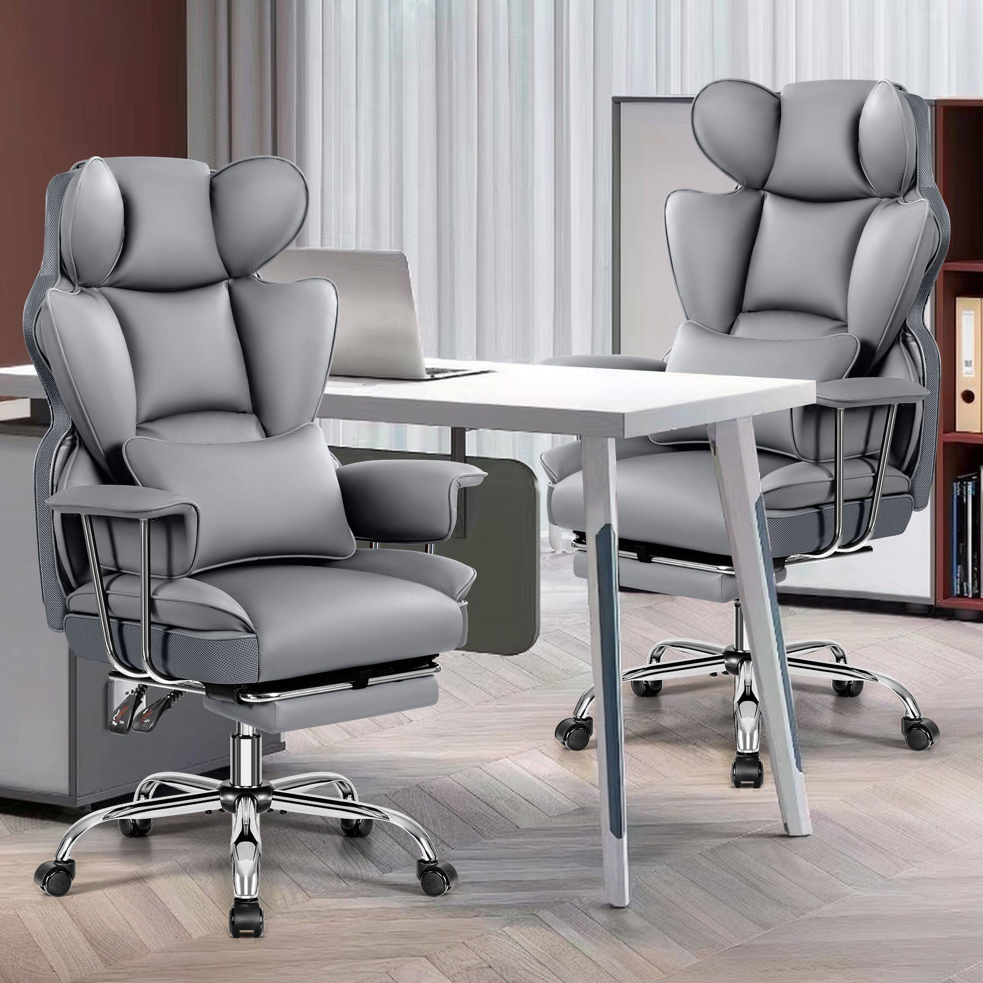 Alt View 3. Brick Attic - 500LBS Big & Tall Office Chair, Leather Gaming Chair with Footrest, Adjustable Height & Lumbar Support - Beige - Beige.