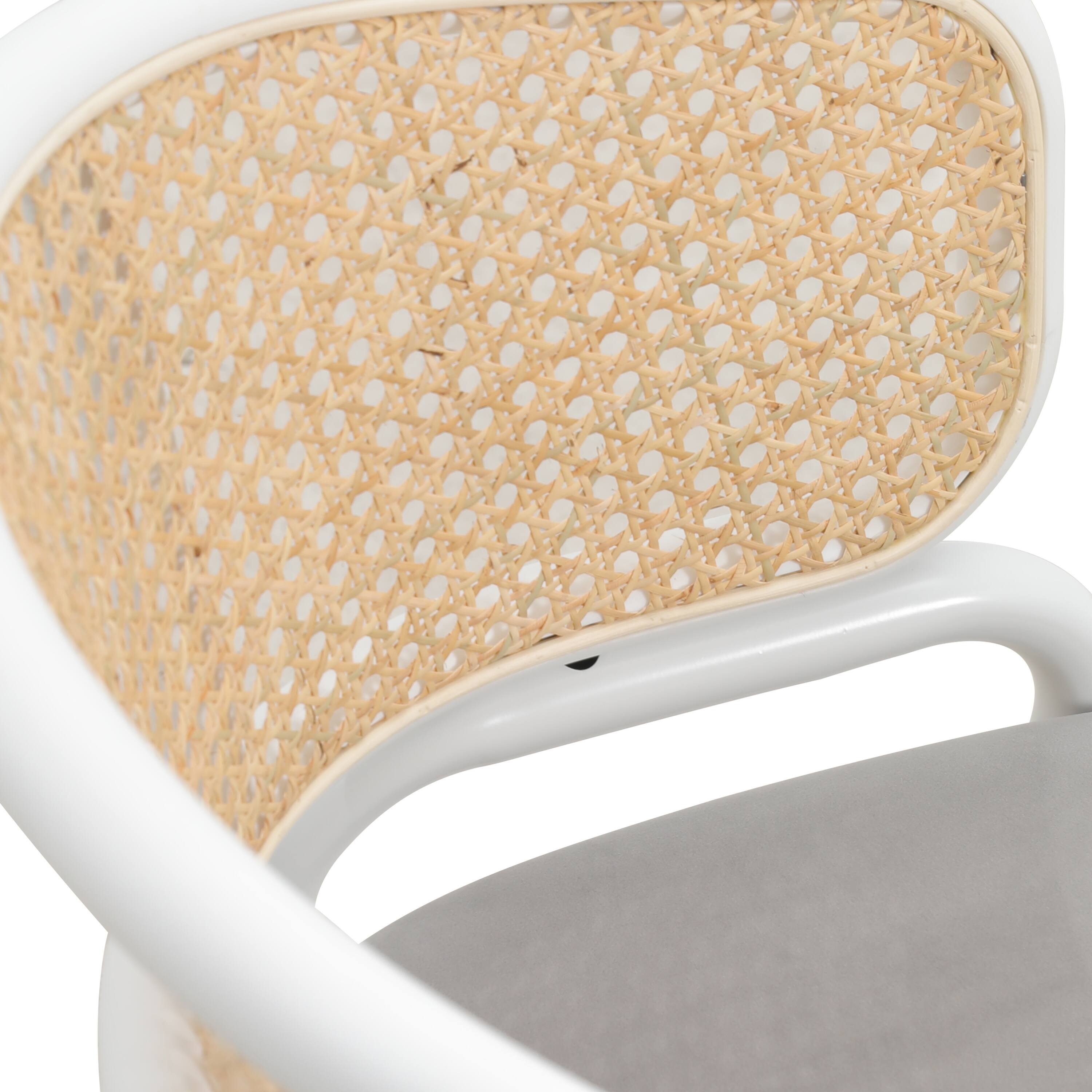 Alt View 5. LeisureMod - Ervilla Mid-Century Velvet Dining Armchair - Modern Rattan Back Accent Kitchen Chair with Metal Legs - Grey.