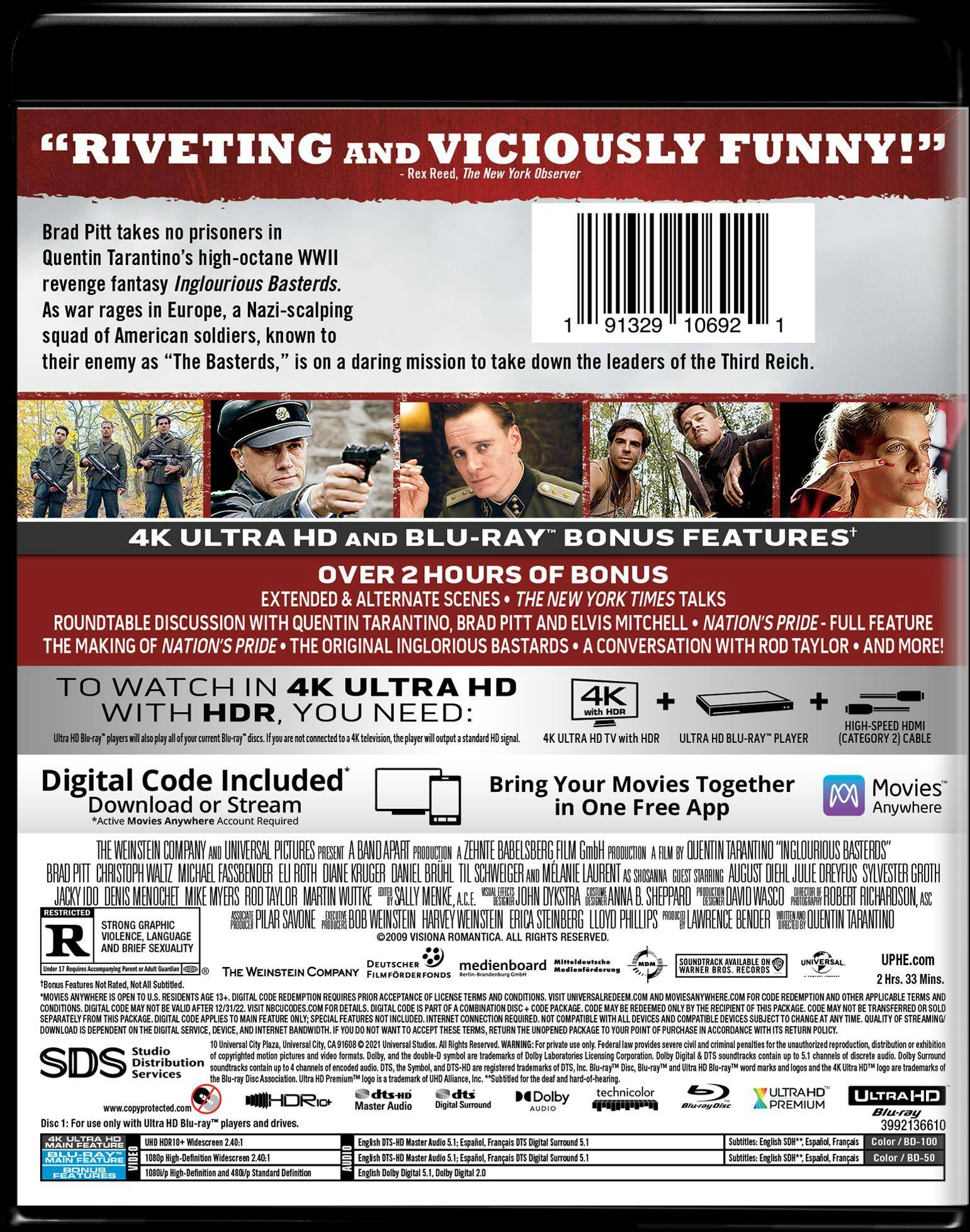 Back. Inglourious Basterds (4K Ultra HD + Blu-ray) [UHD].