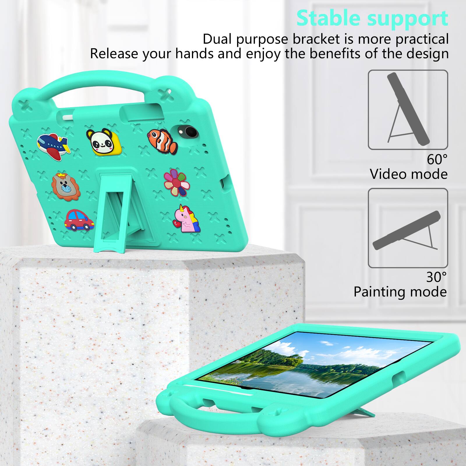 Stable support  
Dual purpose bracket is more practical  
Release your hands and enjoy the benefits of the design  

60° Video mode  
30° Painting mode