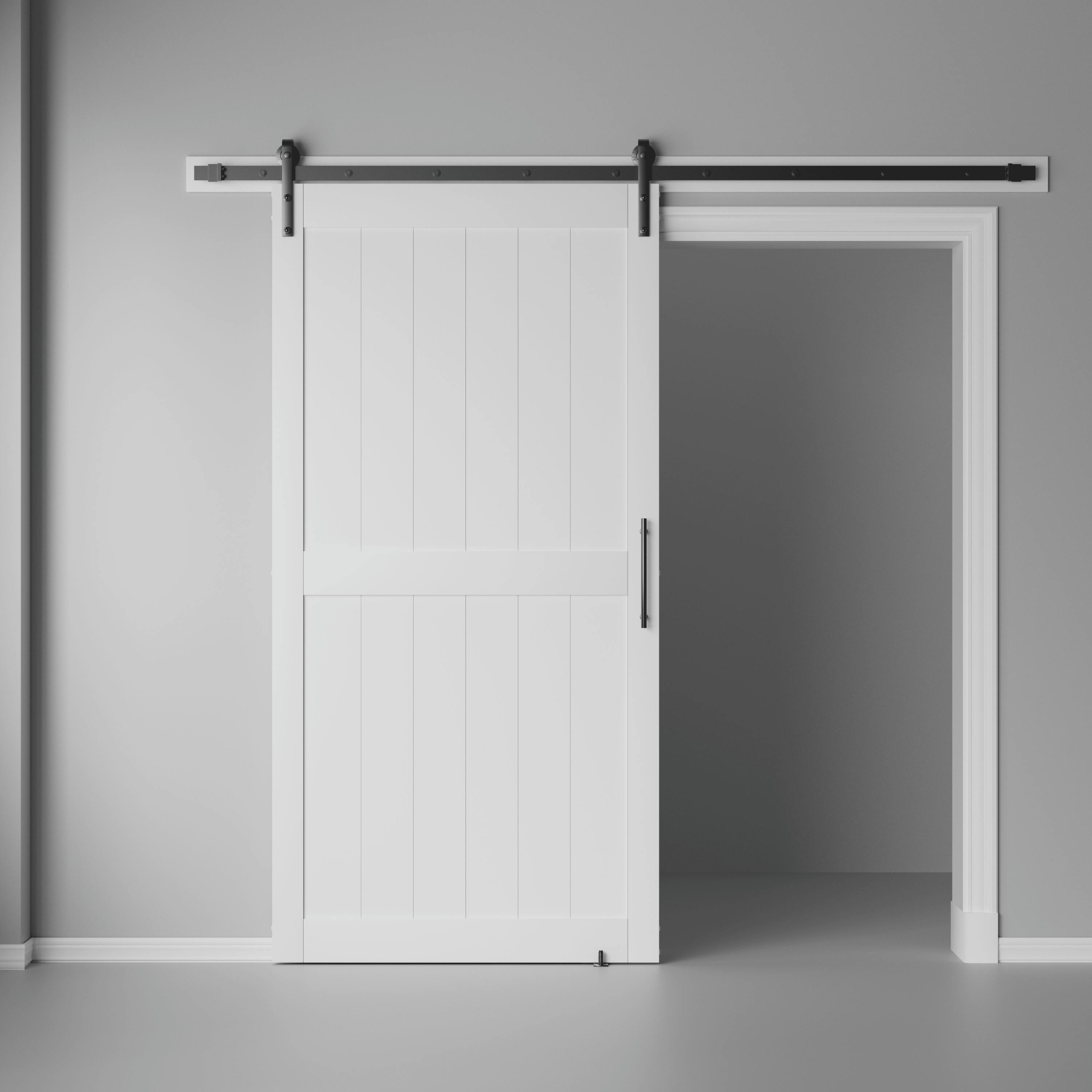 Back. Mirfee - Modern White Sliding Barn Door with Full Hardware Accessories - White.