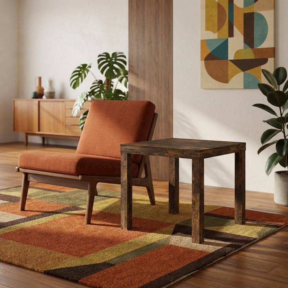 Angle. FurniFact - Amber Pine Finish Square End Table with Modern Minimalist Design - Amber Pine.