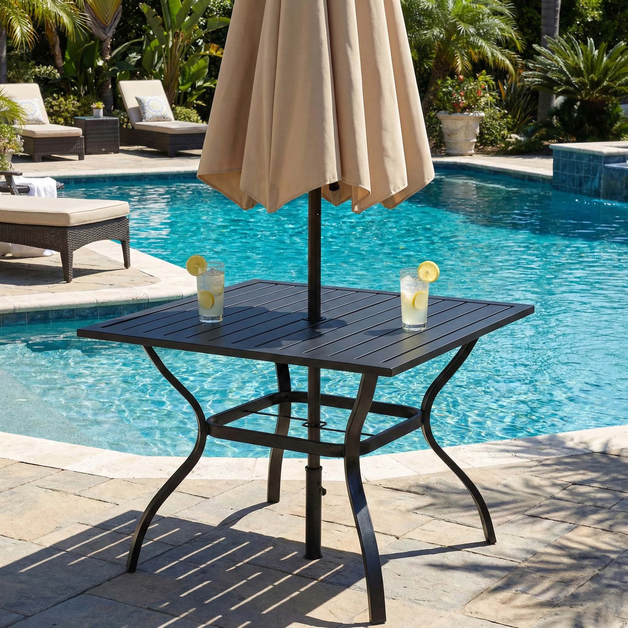 Alt View 8. Meqiodas - Metal Steel Slat Patio Dining Table Square Backyard Bistro Table Outdoor Furniture Garden Table - Black.