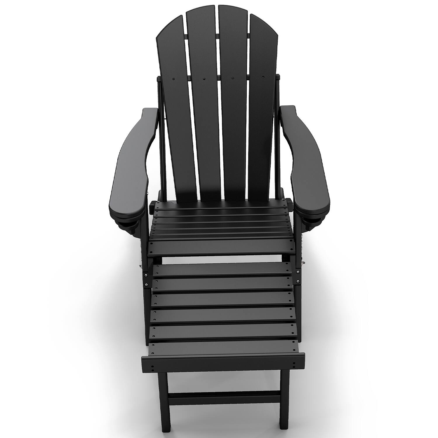Left. FODINGHILL - HDPE Set of 2 Adirondack Chairs with Ottomans - Black.