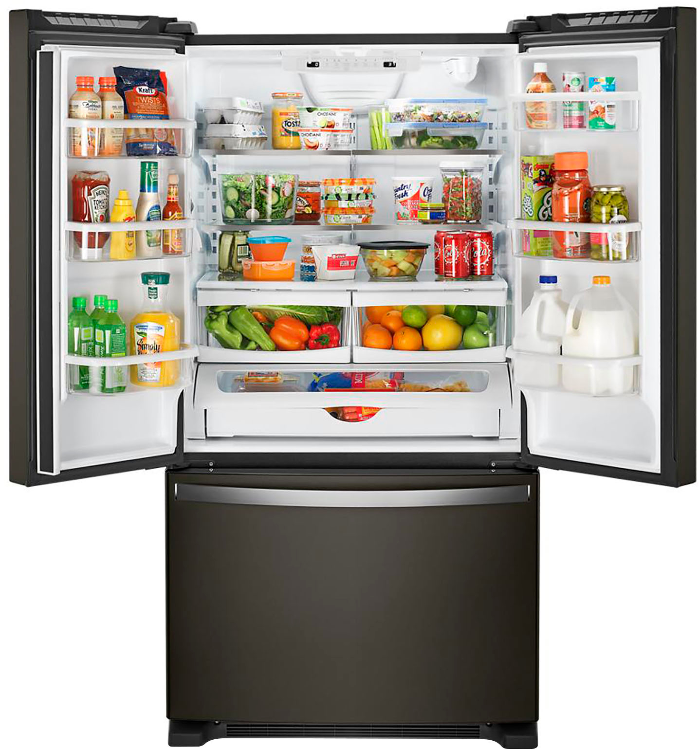 Angle View: Whirlpool - 25.2 Cu. Ft. French Door Refrigerator with Internal Water Dispenser - Black