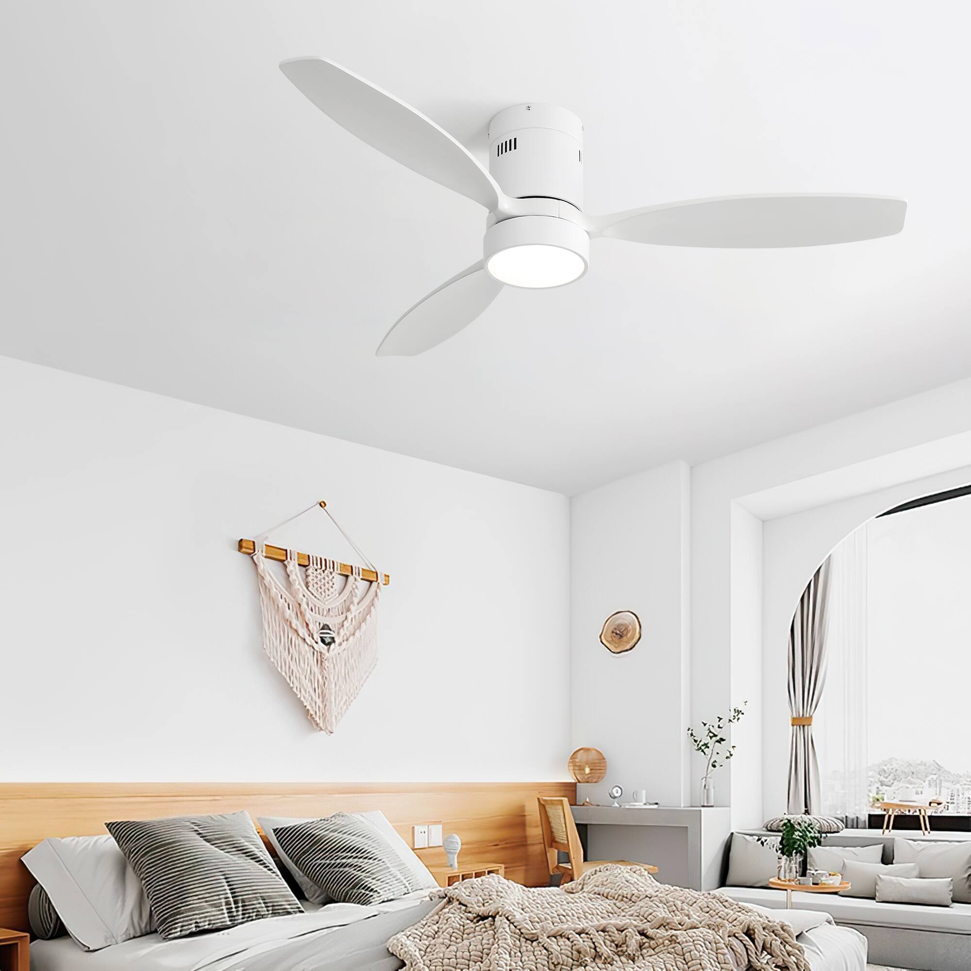 Alt View 3. Loheer - Loheer 52 Inch Flush Mount Ceiling Fan with Light Solid Wood Blades Reversible DC Motor Modern Low Profile Bedroom Fan.