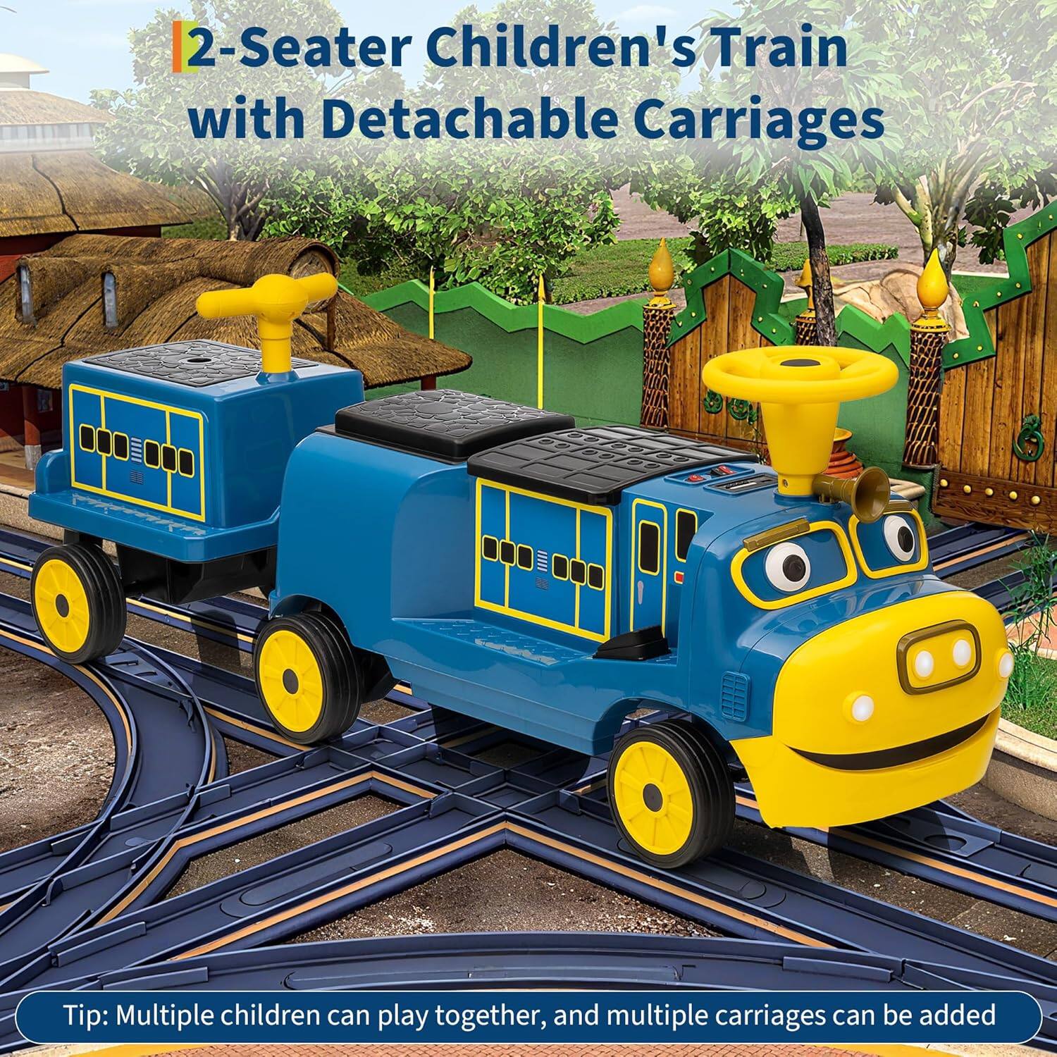 2-Seater Children's Train with Detachable Carriages

Tip: Multiple children can play together, and multiple carriages can be added