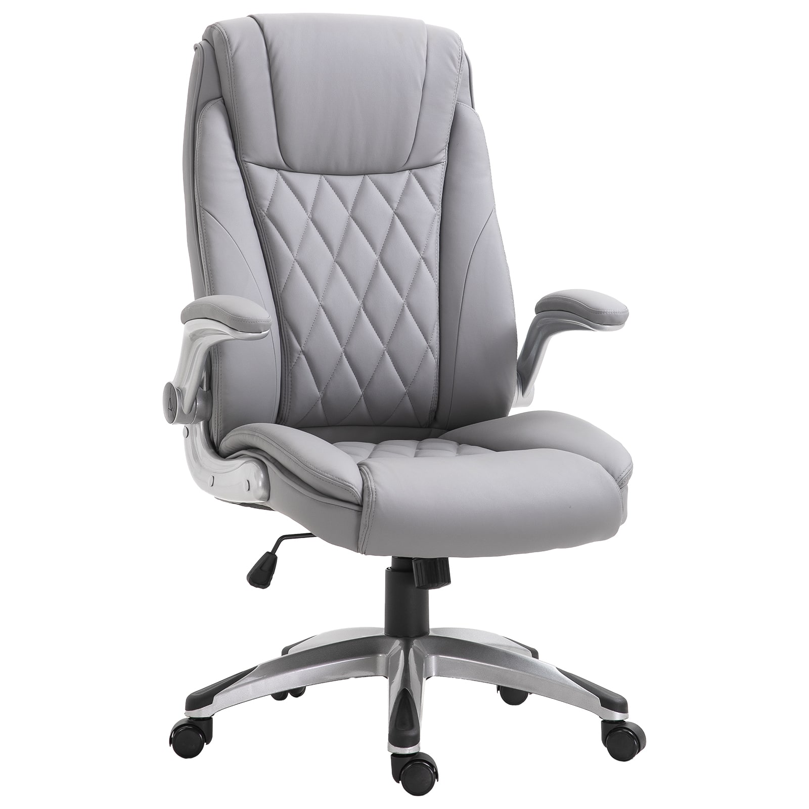 Front. Vinsetto - High Back 360° Swivel Ergonomic Home Office Chair with Flip Up Arms, Faux Leather Computer Desk Rocking Chair - Grey.