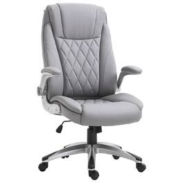 Vinsetto - High Back 360° Swivel Ergonomic Home Office Chair with Flip Up Arms, Faux Leather Computer Desk Rocking Chair - Gray