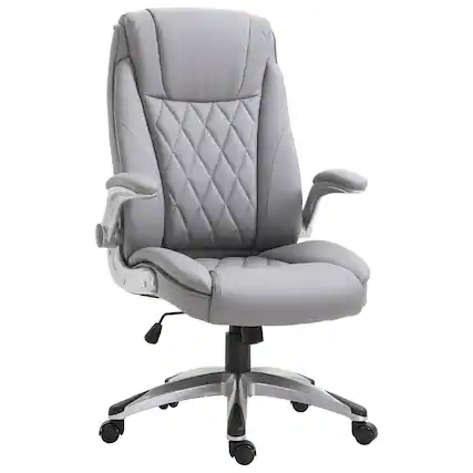Front. Vinsetto - High Back 360° Swivel Ergonomic Home Office Chair with Flip Up Arms, Faux Leather Computer Desk Rocking Chair - Grey.