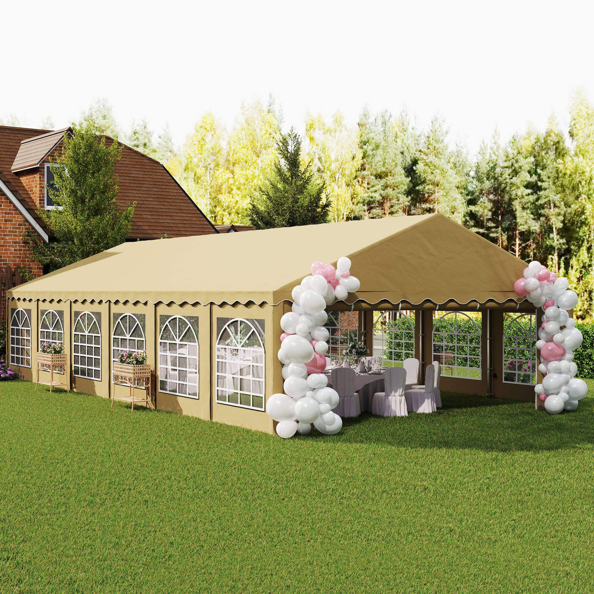 Alt View 1. Outsunny - 20' x 40' Heavy Duty Party Tent, Galvanized Outdoor Canopy Tent Large Event Shelter with Removable Sidewalls - Brown.