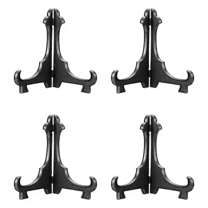 Front. Unique Bargains - 4pcs Acrylic Easels Plate Stands 5.51 Inch Folding Display Holder for Frames Pictures Magazines - Black.