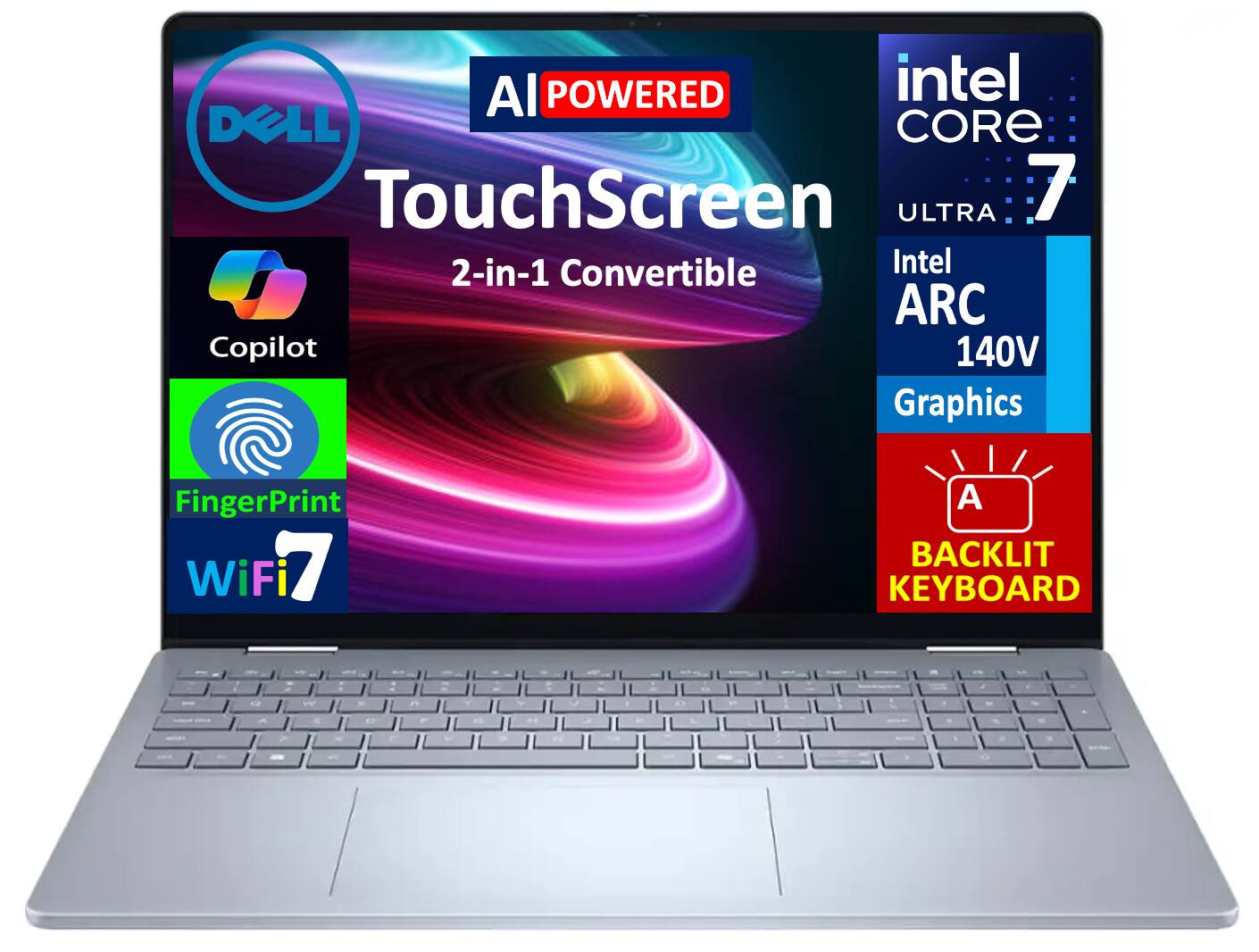 Dell - 16 2-in-1 Laptop 16.0 WUXGA Display (Intel Ultra 7-256V, 16GB LPDDR5X, 1TB SSD, Intel Arc 140V, Win 11 Home) - Ice Blue