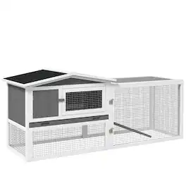 Pawhut - Hutch 2-Story Bunny Cage, Guinea Pig Cage Indoor Outdoor, Small Animal House with Slide Out Tray
