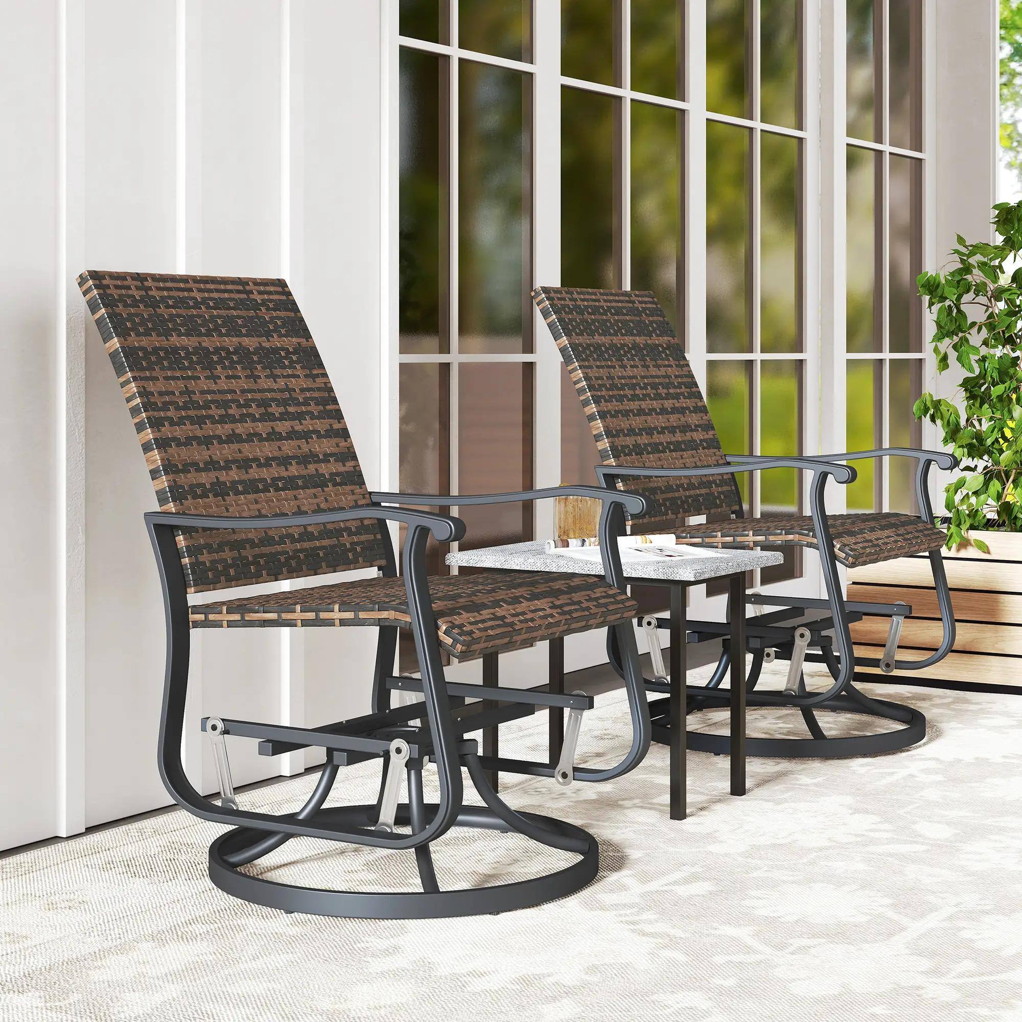 Back. Resenkos - Resenkos Wicker Rattan Swivel Glider Chairs, High-Back, Steel Frame, Brown Set of 2, Patio Seating,Brown - Brown.