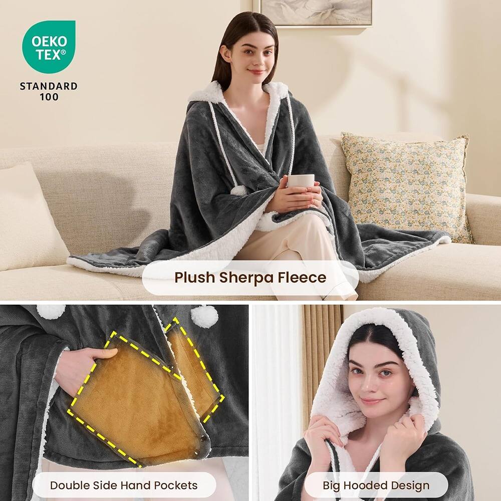 - OEKO TEX® STANDARD 100
- Plush Sherpa Fleece
- Double Side Hand Pockets
- Big Hooded Design