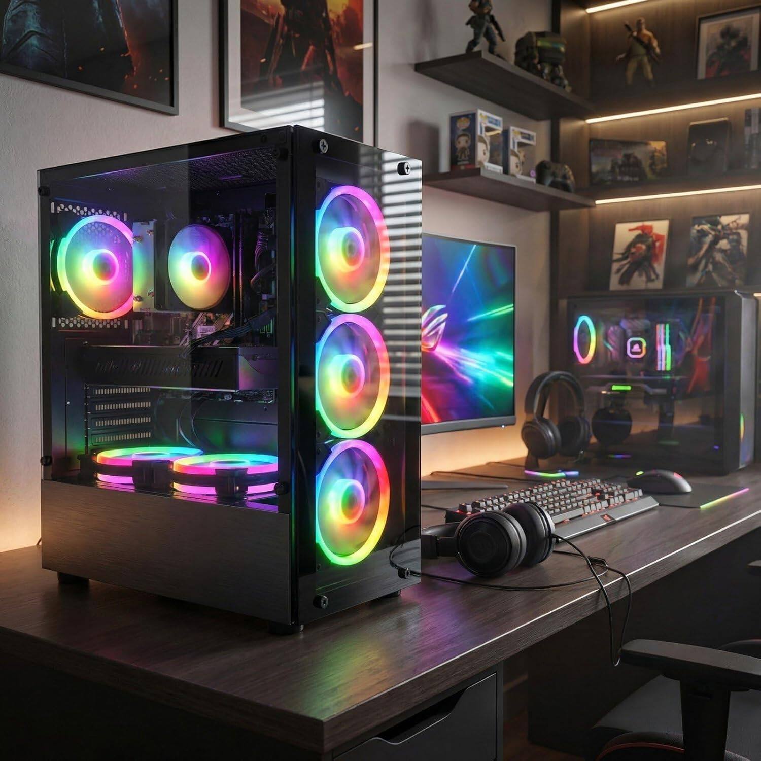 Back. STGAubron - STGAubron Gaming PC Desktop, Intel Core i7 up to 3.9GHz, GeForce GTX 1660 Super 6G, 32GB RAM, 1TB SSD, WiFi 6, Win11H - Black.