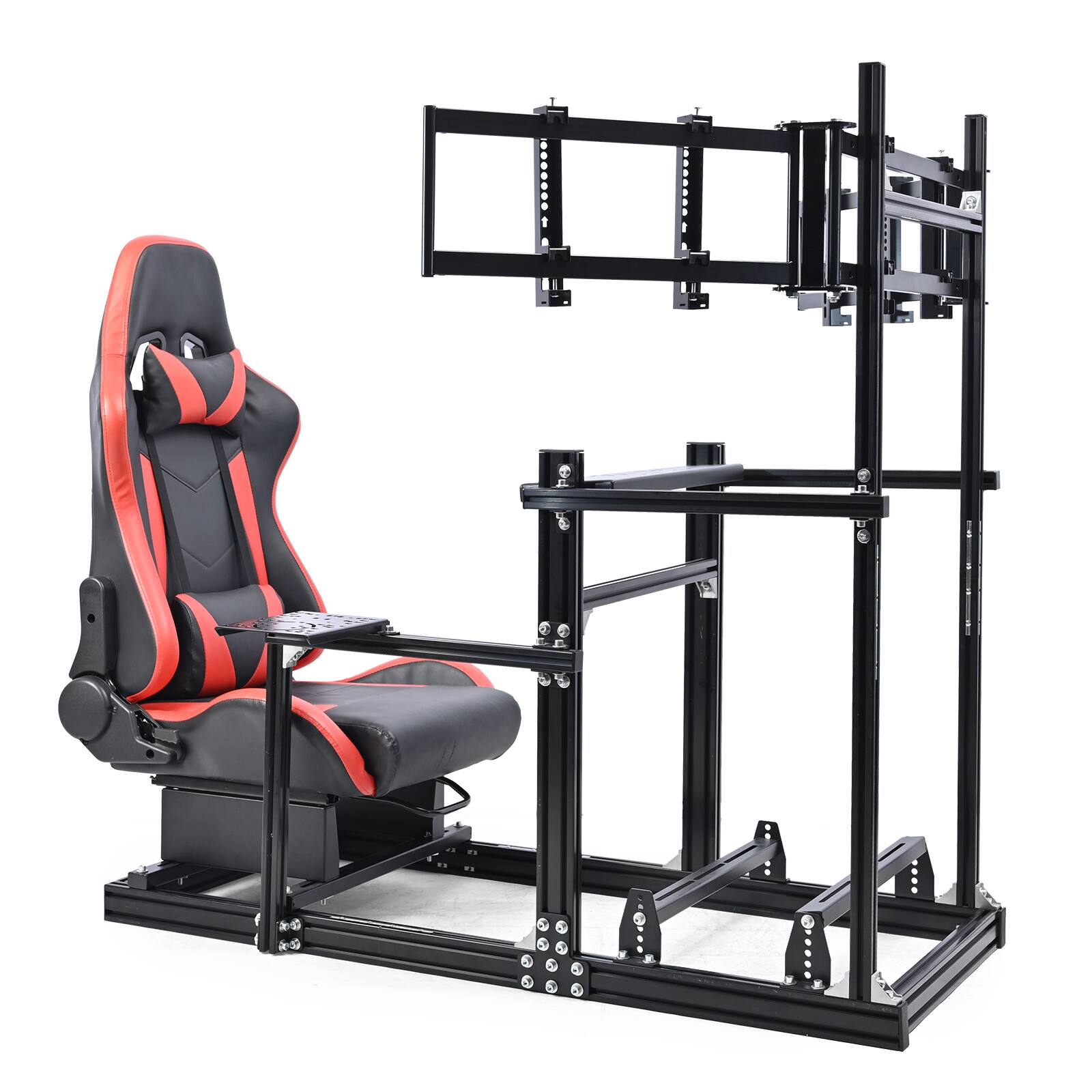 Front. Dardoo - Dardoo - 3060 Aluminum Profiles Racing Simulator Cockpit with Red Seat and Triple Monitor Mount Compatible with Logitech - Red & Black.