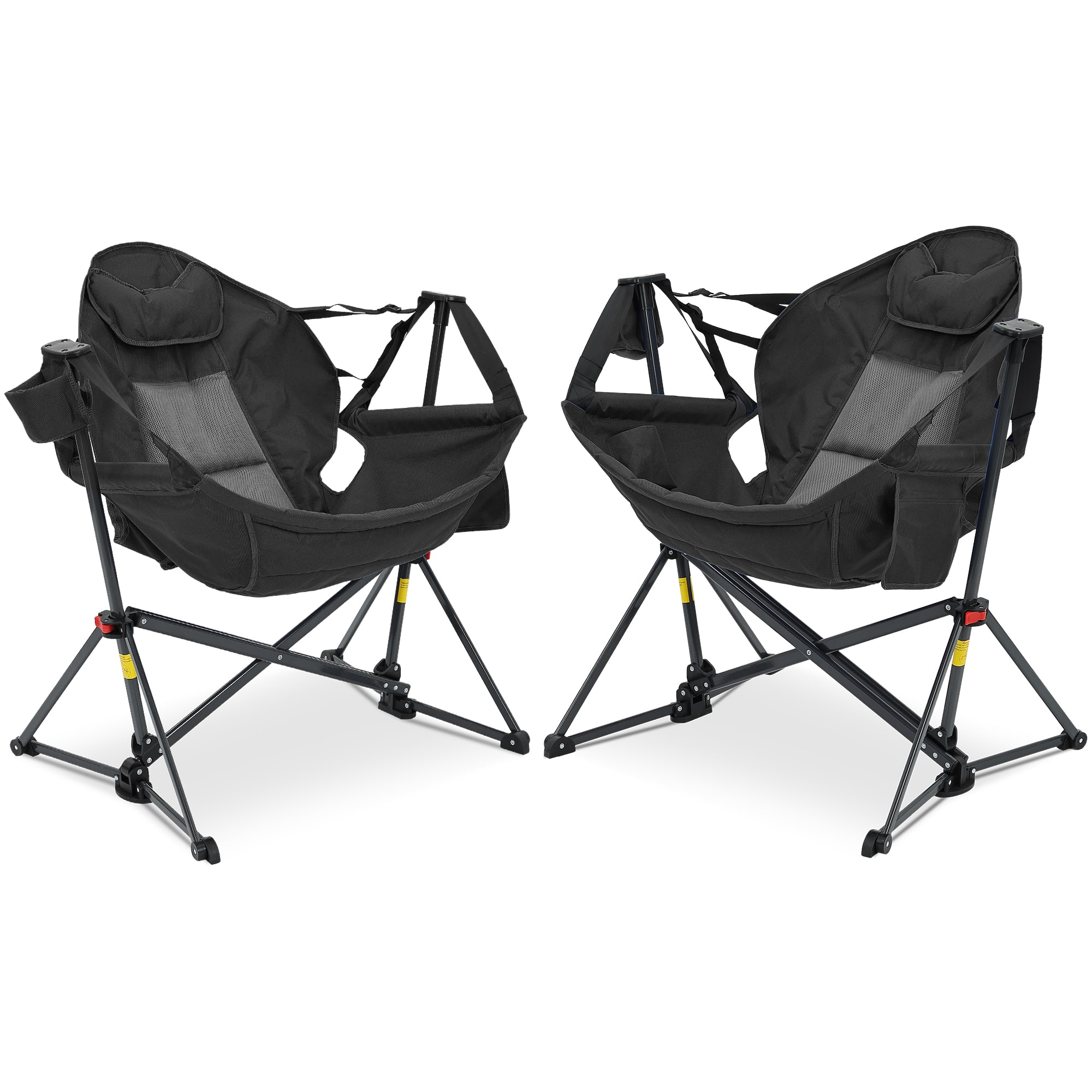 Ainfox - 2 PACK Oversized Camping Folding Chair, Portable Heavy Duty Swing Chair Hammock - Black