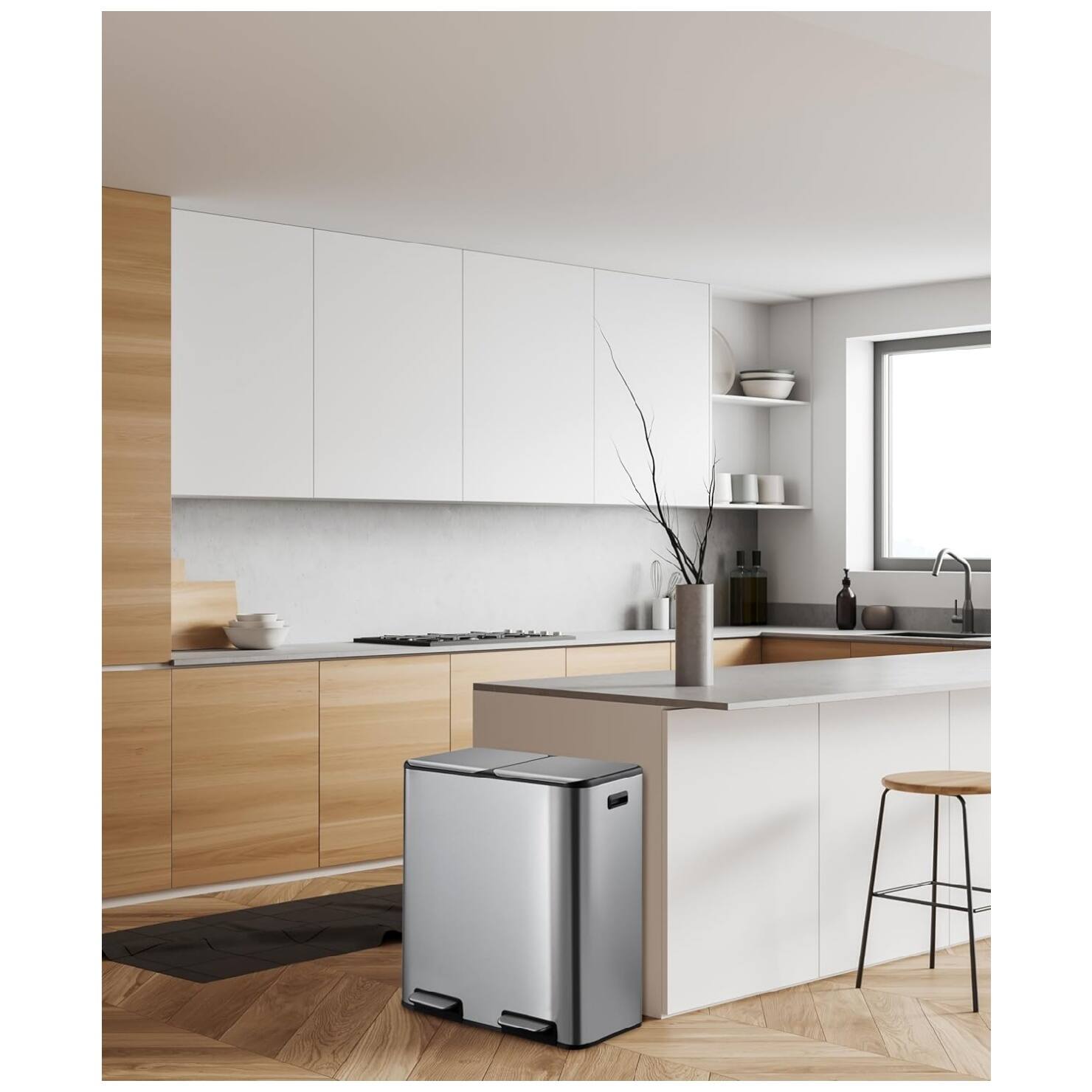 Alt View 1. GARVEE - Trash Can with Lid, 60L/16 Gal Pedal Stainless Steel Double Trash Can Kitchen Recycling - Silver.