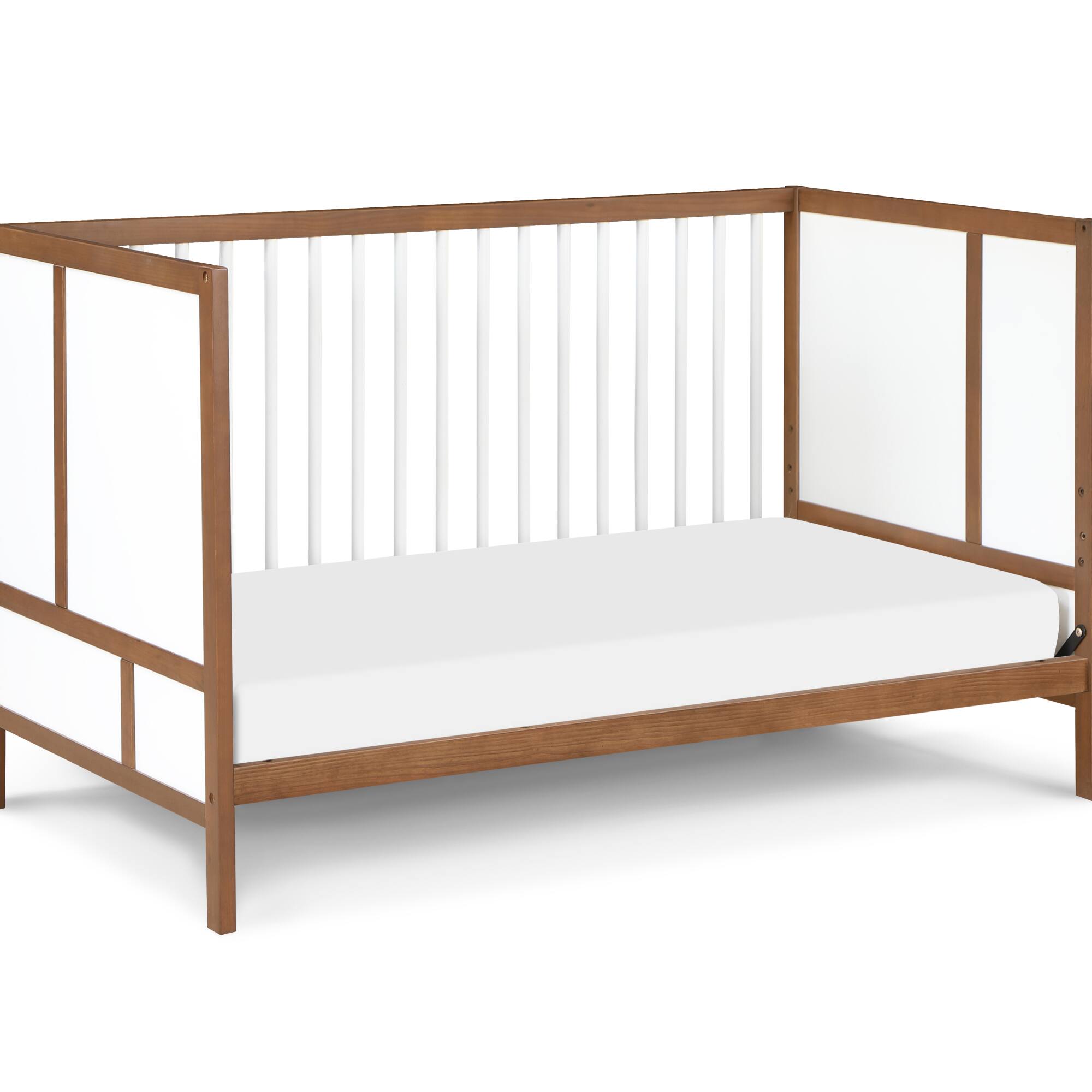 Alt View 1. GOODSILO - Modern 3-in-1 Convertible Wooden Crib with Adjustable Mattress Heights for Nursery Bedroom - Walnut.