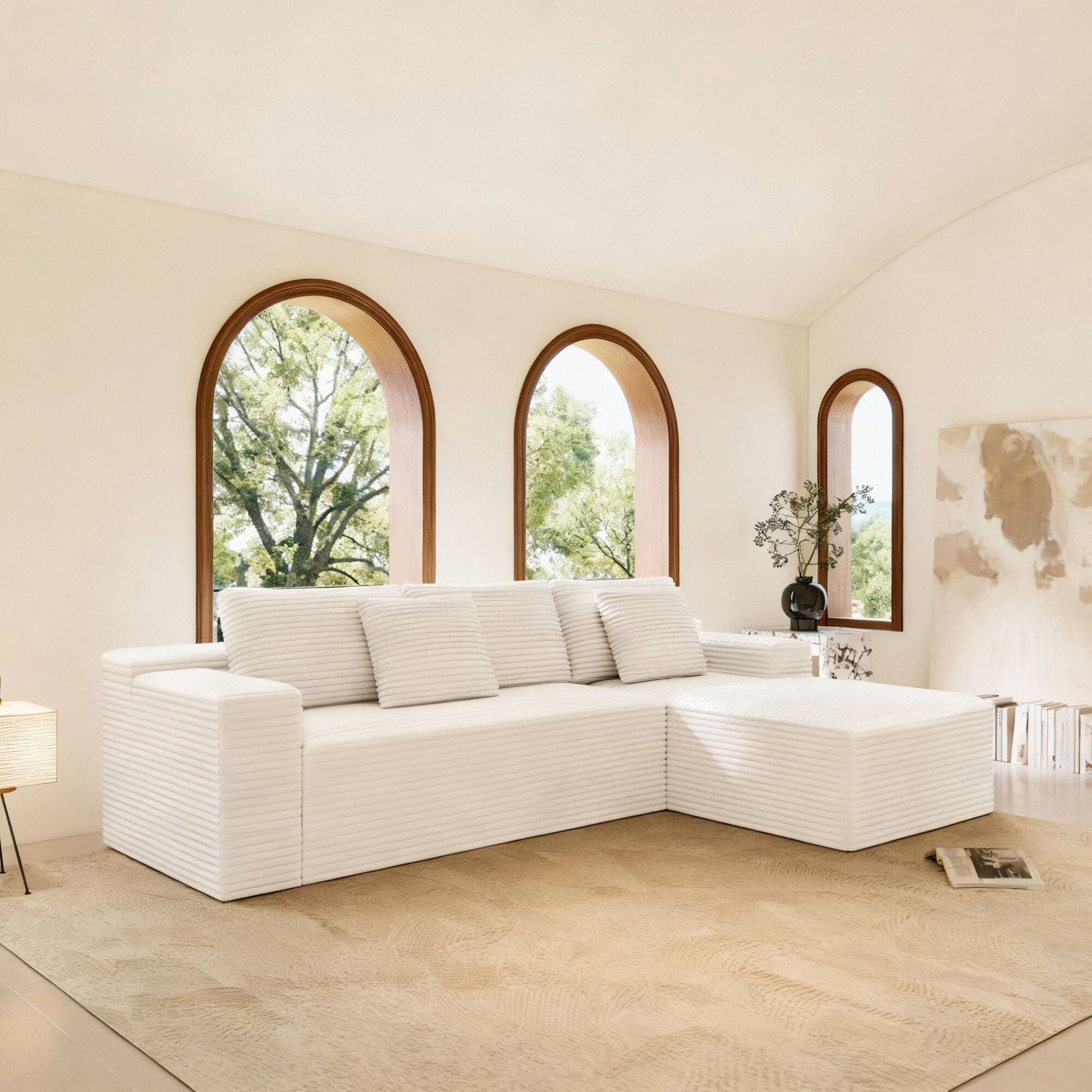 Back. Roomtec - 104.368.9 inch Modular sectional sofa seatUpholstered compressed couch for living roomBedroomApartmentNo assembly - White.