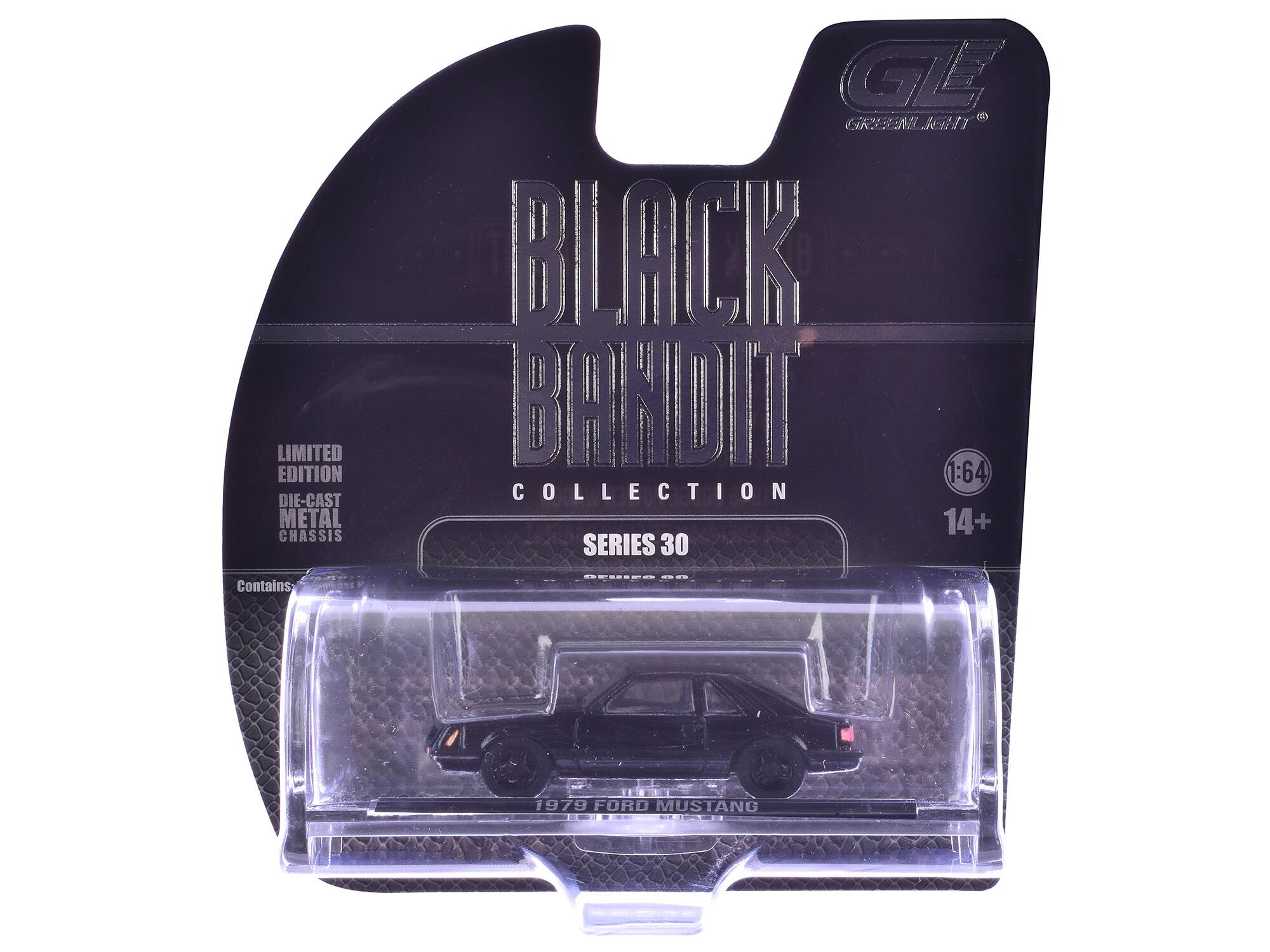LIMITED EDITION DIE-CAST METAL CHASSIS  
BLACK BANDIT  
COLLECTION  
SERIES 30  
1:64  
14+  
Contains 1979 FORD MUSTANG