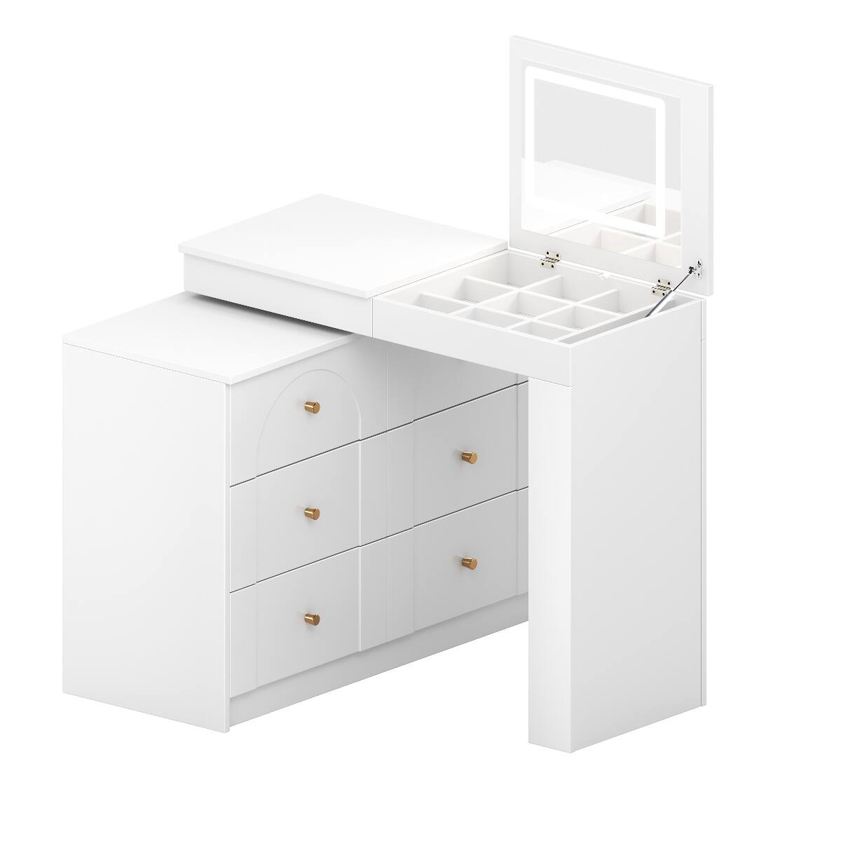 Alt View 6. Loheer - Loheer White Makeup Vanity Desk with Mirror and Lights, Flip Top Vanity Table with Storage - White.