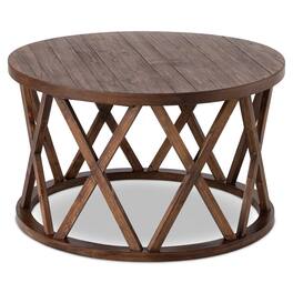 COZAYH - Rustic Round Coffee Table with X-Motif Base for Living Room - Brown