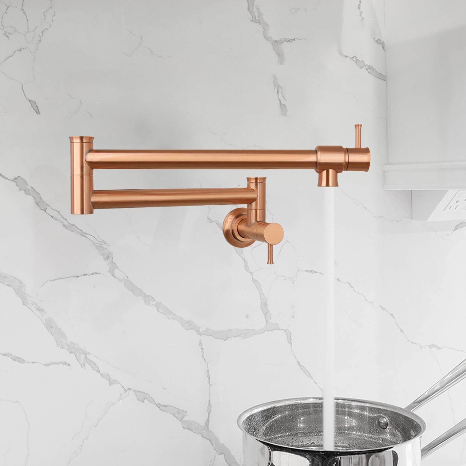 Alt View 3. Akicon - Akicon Solid Brass Wall-Mounted Pot Filler Kitchen Faucet with Double Joint Swing Arms for Stovetop in Copper - Copper.