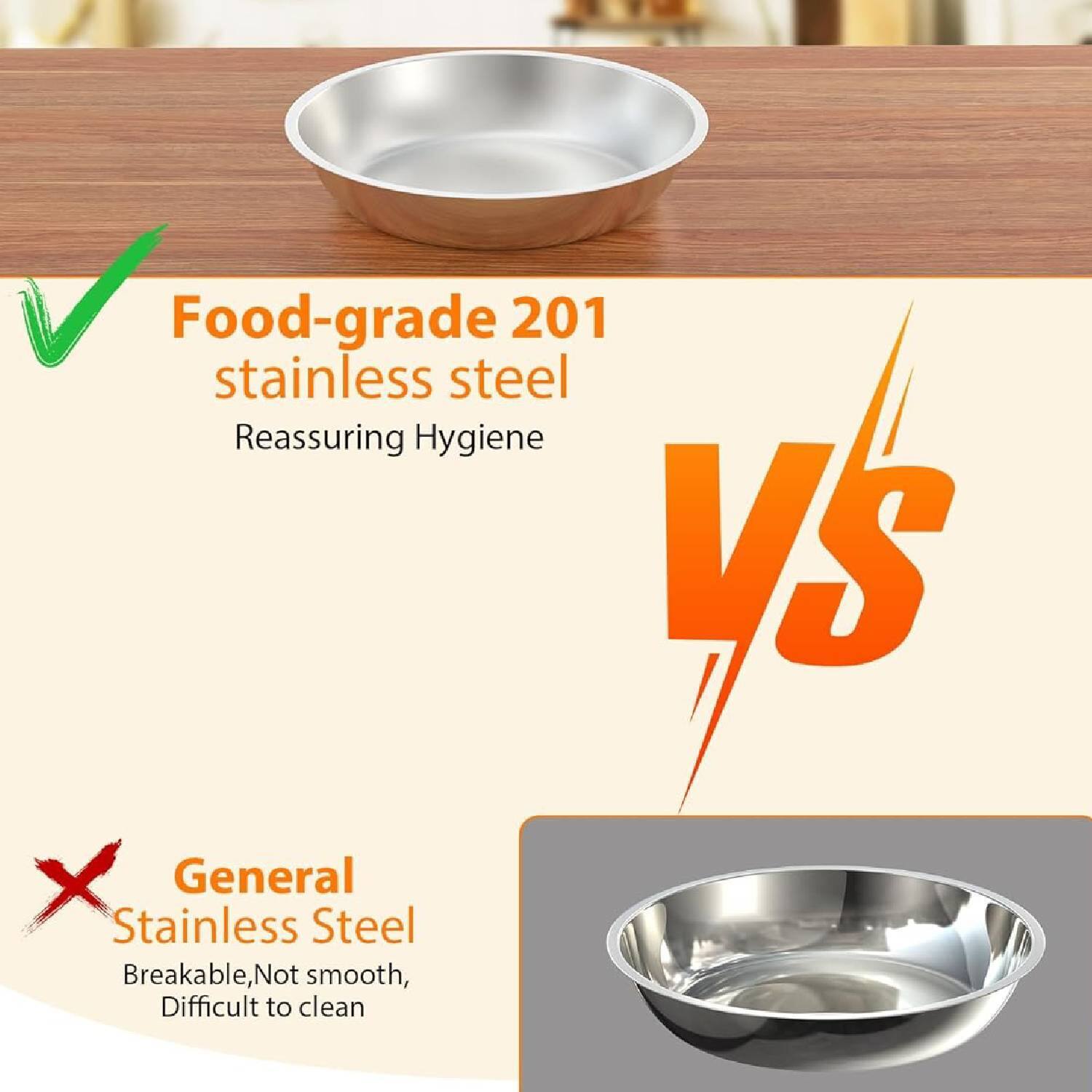 Food-grade 201 stainless steel  
Reassuring Hygiene  

vs  

General Stainless Steel  
Breakable, Not smooth, Difficult to clean