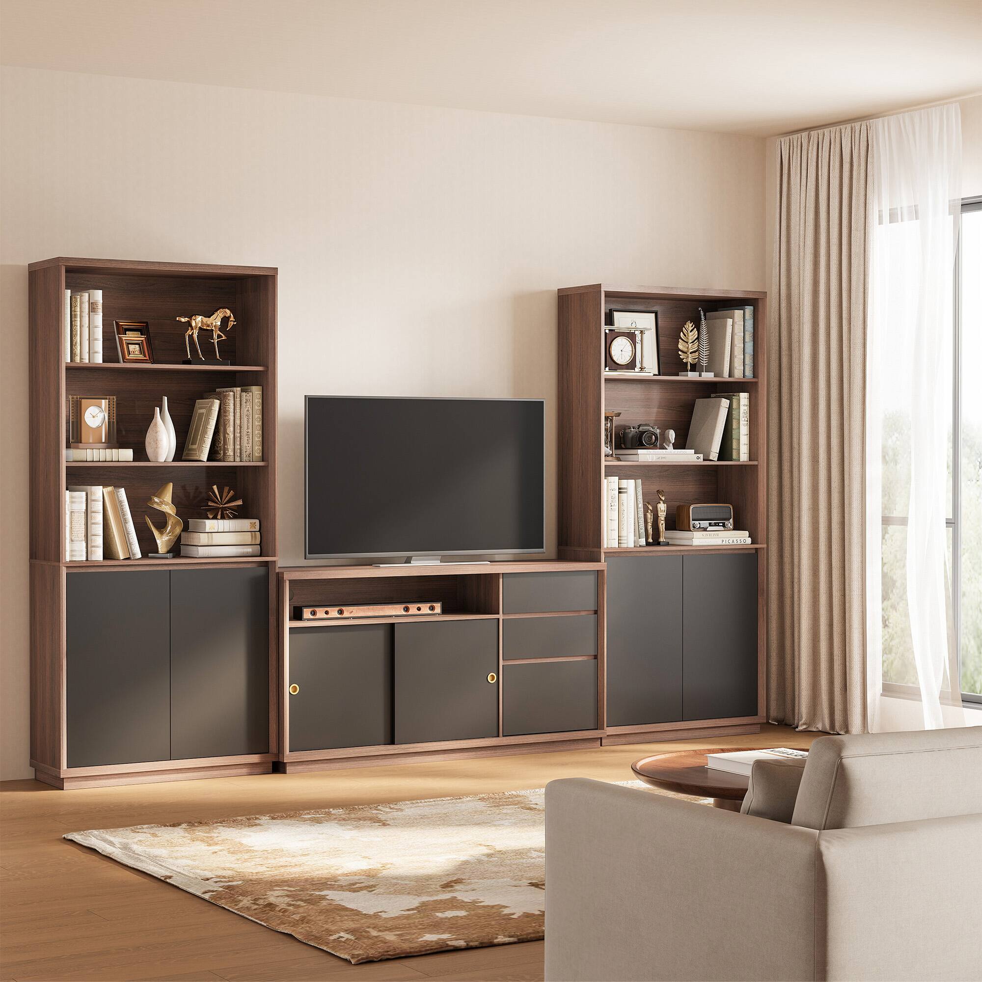 Alt View 5. ModernMate - 78" Extra Tall Bookshelf with Doors, Wide 5-Tier Wood Bookcase for Living Room & Home Office - Black Walnut.