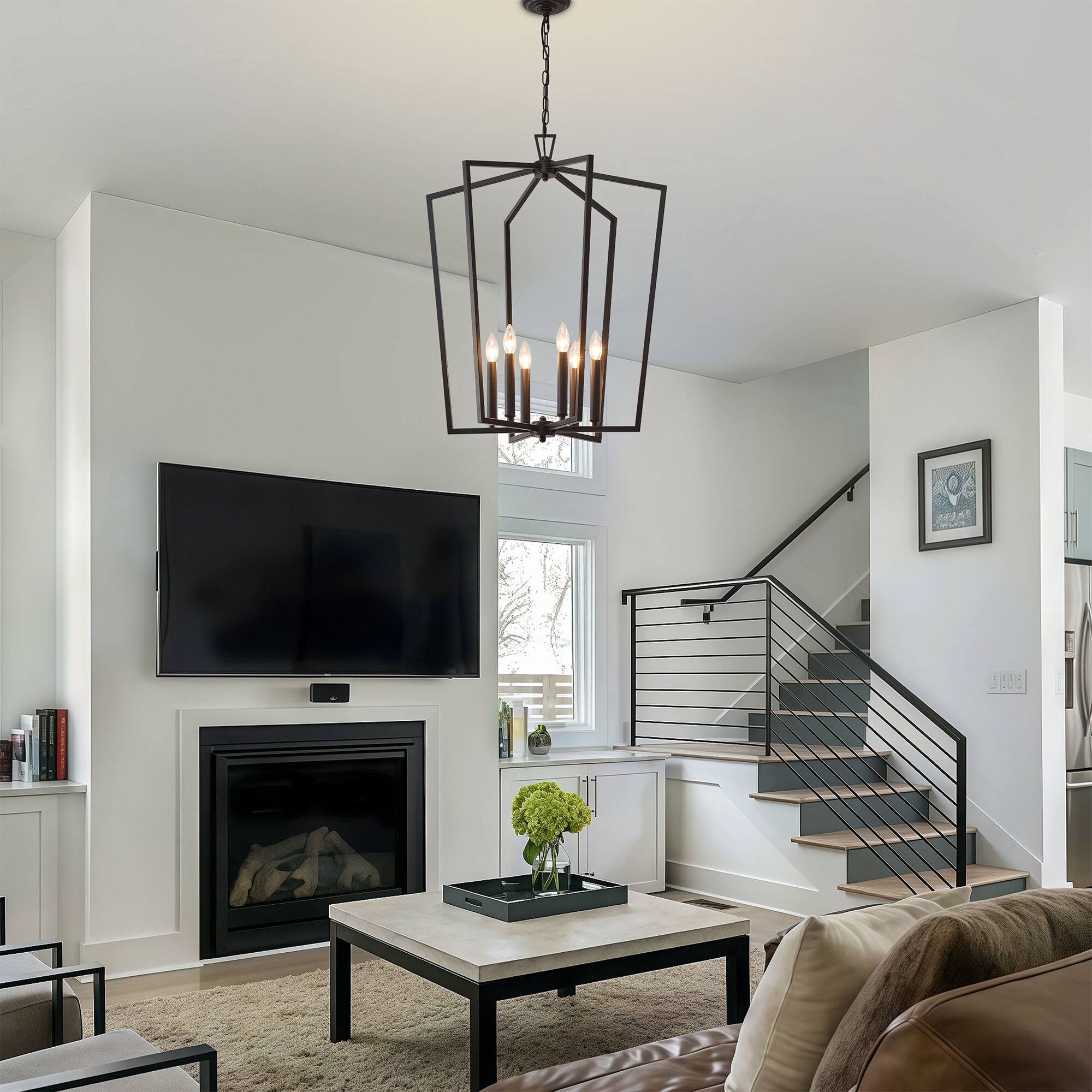 RYHNUYNE 6 Light Cage Chandelier, 25