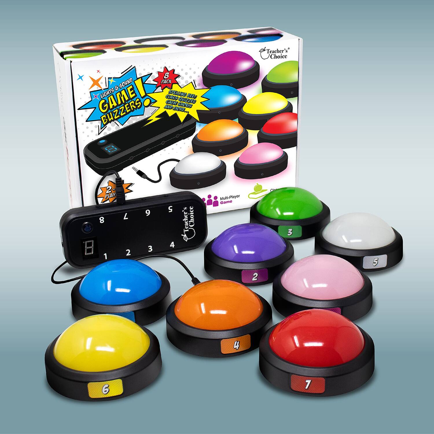 Teacher's Choice 8 Pack Game Buzzers Lights & Sound