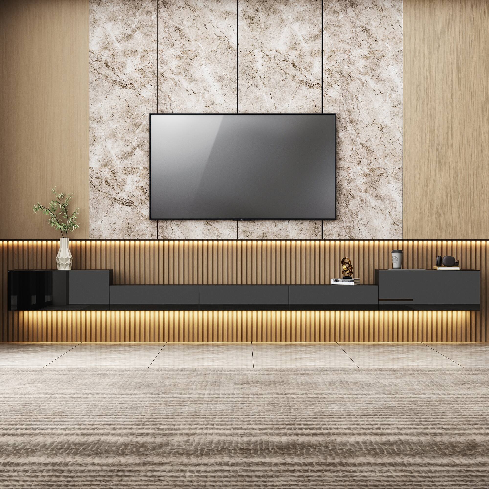 Front. Famapy - Famapy Floating TV Stand, Wall - Mounted Media Console with LED Lights & Storage Up to 70 Inches - Black.