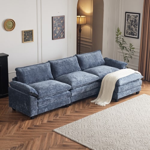 Front. Winado - Sectional Modular Deep Seat Sofa Couch with Ottoma, Chenille Sofa Sleeper Comfy Upholstered Furniture for Living Room - Blue.