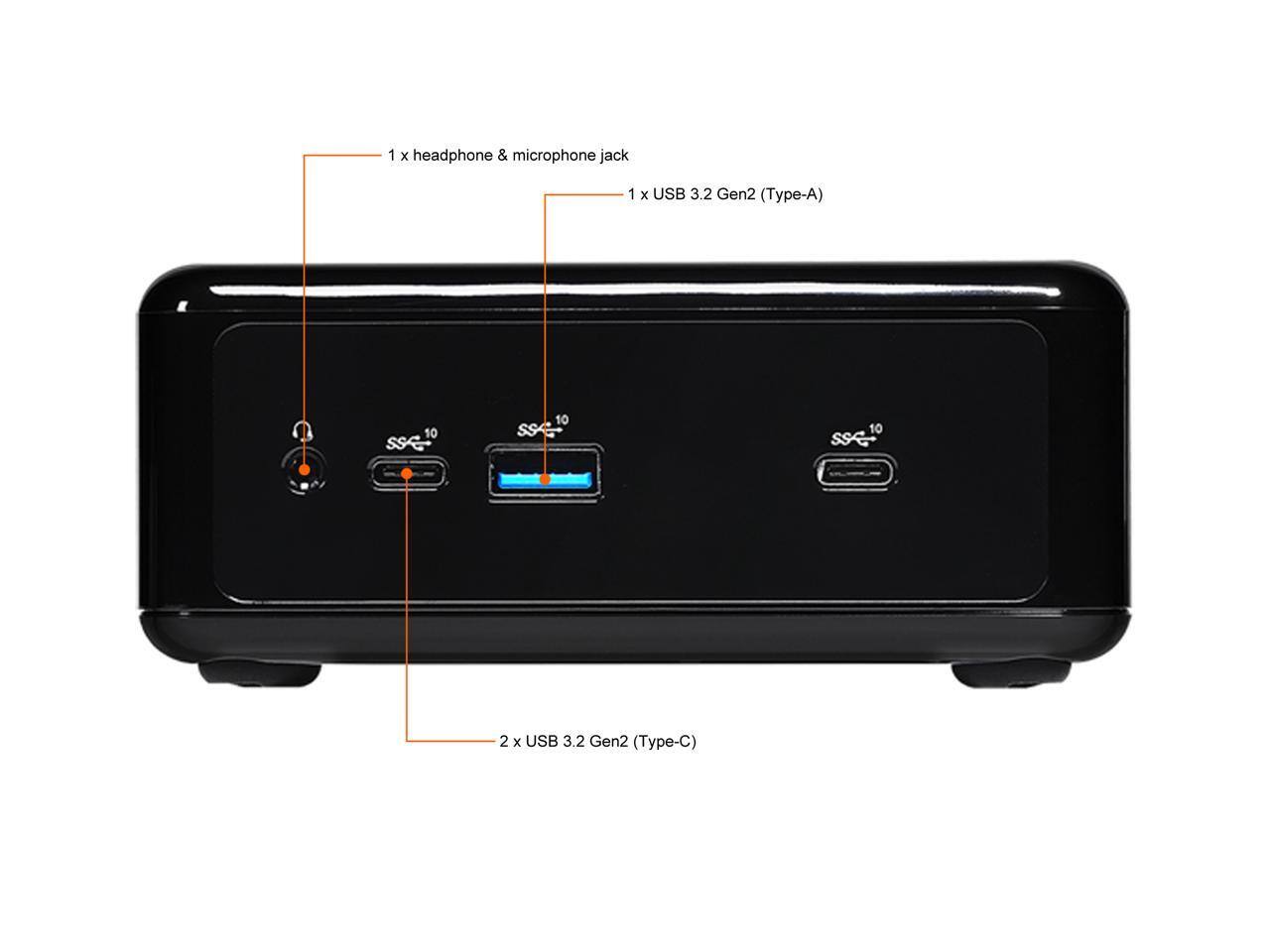 1 x headphone & microphone jack  
1 x USB 3.2 Gen2 (Type-A)  
2 x USB 3.2 Gen2 (Type-C)