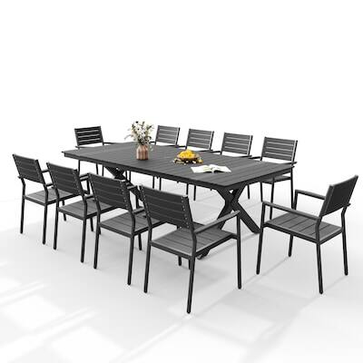 Alt View 9. Crestlive Products - Crestlive Products 11pc Patio Dining Set Aluminum Rectangle Table 10 Stackable Stationary Chairs No Armrest - Gray-11PC.