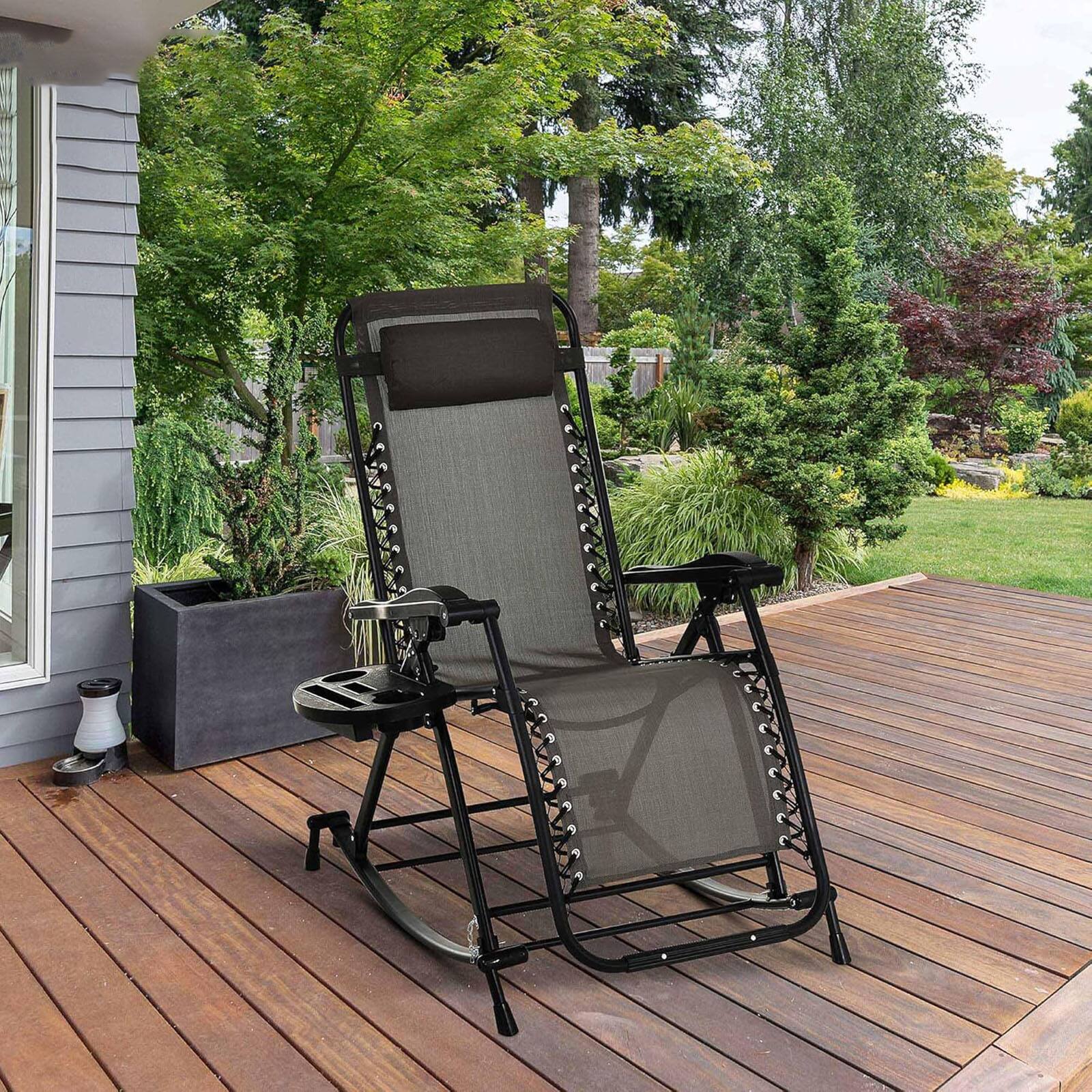 Alt View 1. Chateau Abodes - Zero Gravity Rocking Chair, Foldable Reclining Lounge with Pillow, Cup & Phone Holder for Outdoor - Gray 1 Pack.