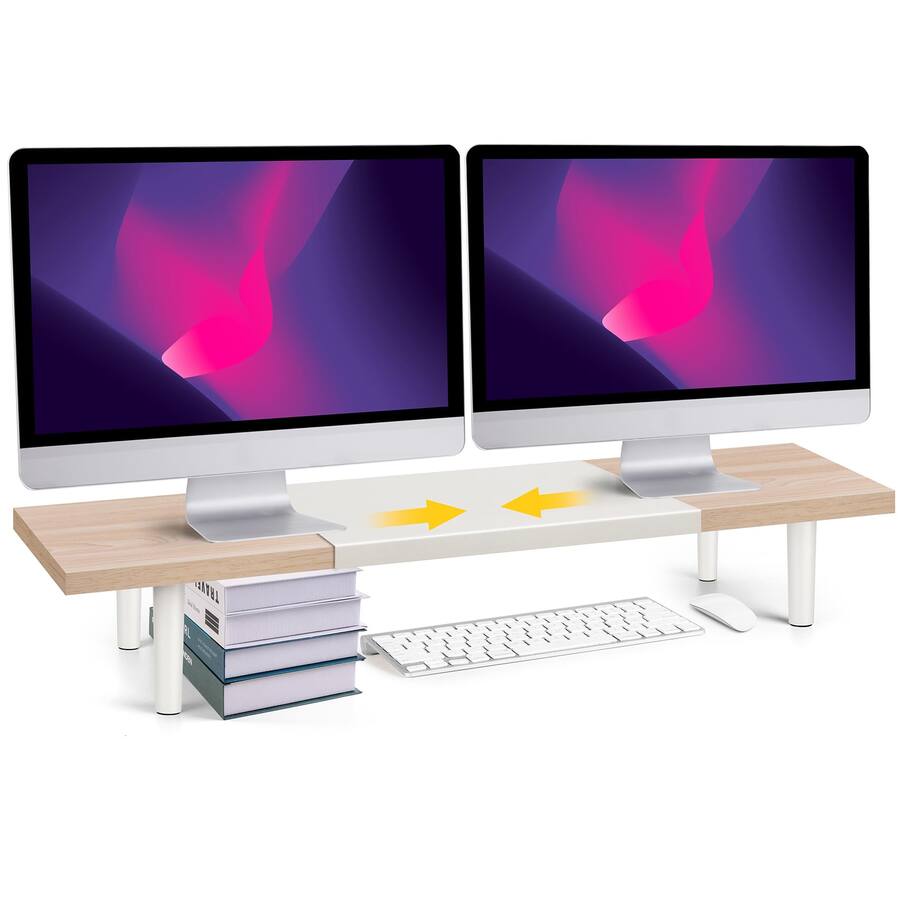 Long Desktop Riser Cedar Assembly Dual monitor stand riser for desk Adjustable Length ...