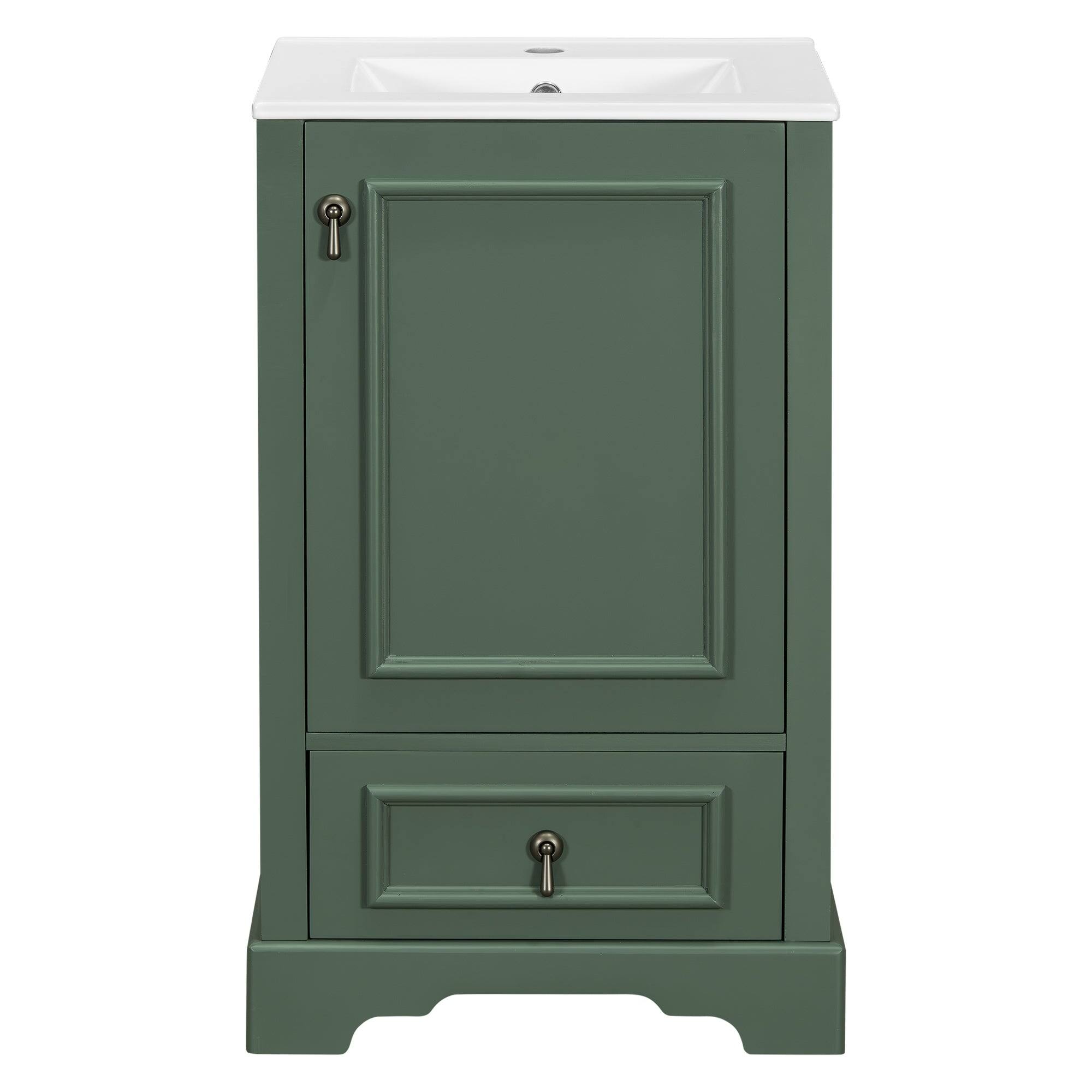 Alt View 10. Boyel Living - 20 Inch Green Bathroom Vanity with Ceramic Sink, Adjustable Shelf, Compartment Drawer, Door Storage Rack - Green.