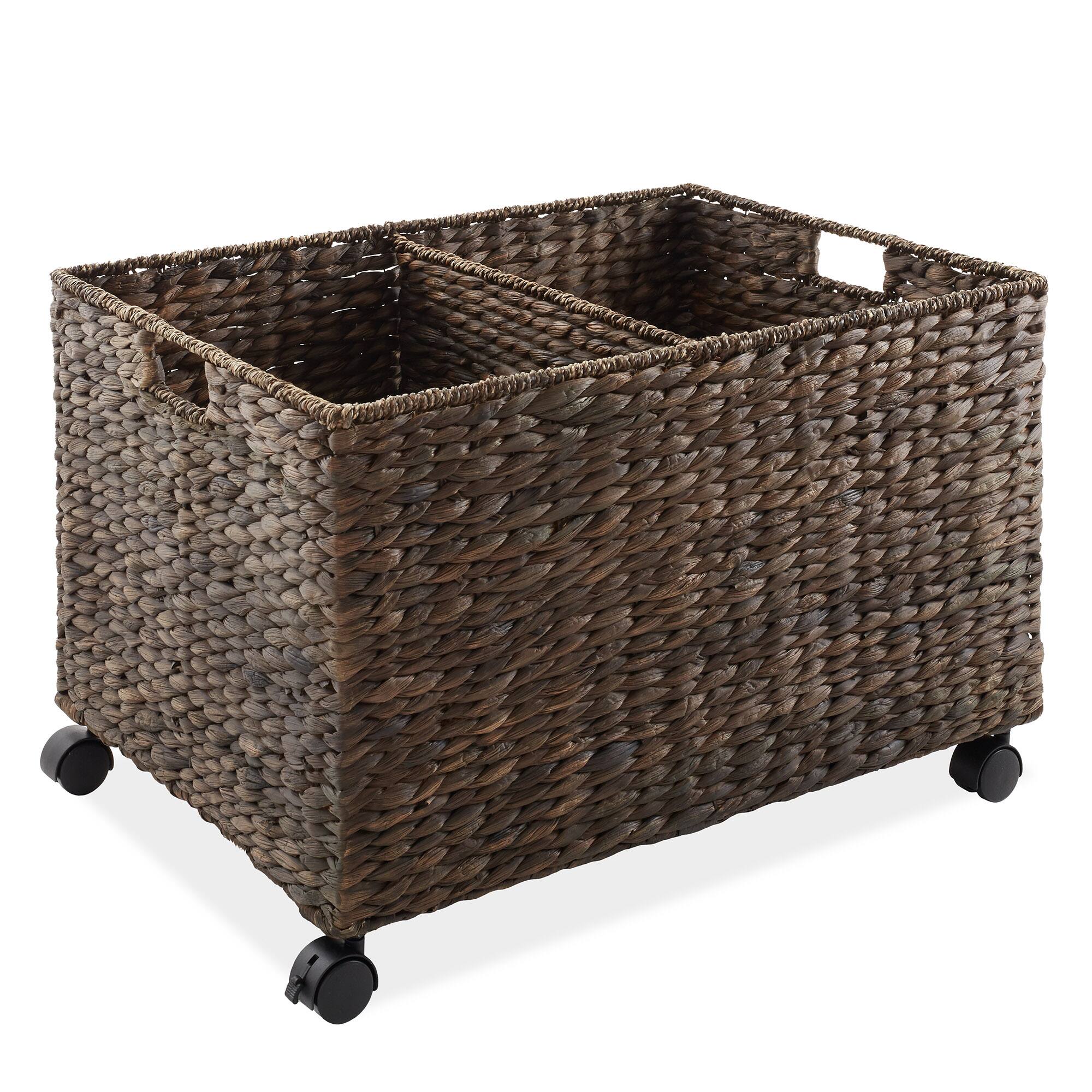 Alt View 3. Casafield - Rolling Divided Storage Basket Cart with Lid and Wheels - Espresso.