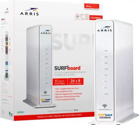 Front. ARRIS - SURFboard  24 x 8 DOCSIS 3.0 Voice Cable Modem with AC1750 Dual-Band Wi-Fi Router for Xfinity - White.