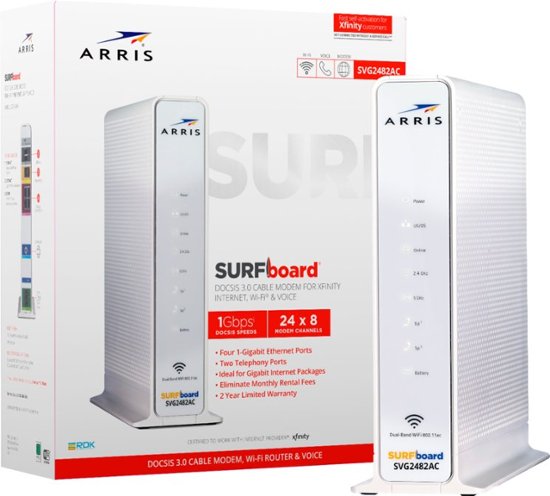 Arris Surfboard 24 X 8 Docsis 3 0 Voice Cable Modem With Ac1750 Dual Band Wi Fi Router For Xfinity White Svg24ac Best Buy